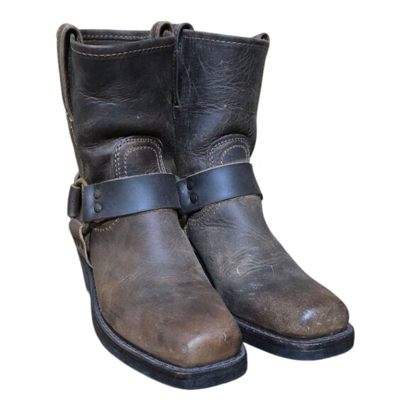 Ladies Frye Brown Leather Harness Ankle Boots - Picture 3 of 10